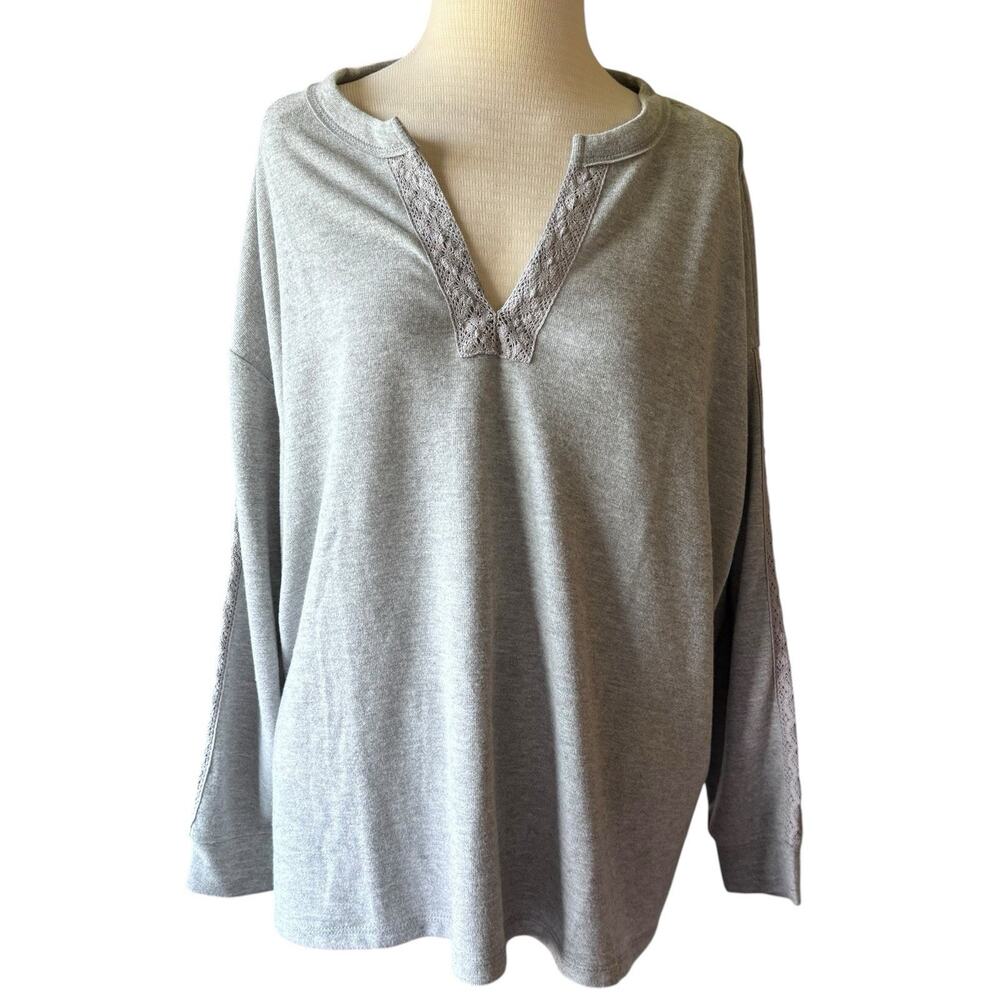 Chelsea & Theodore Boho Knit Blouse Crochet Top Size 2X Minimal Capsule Gray NWT